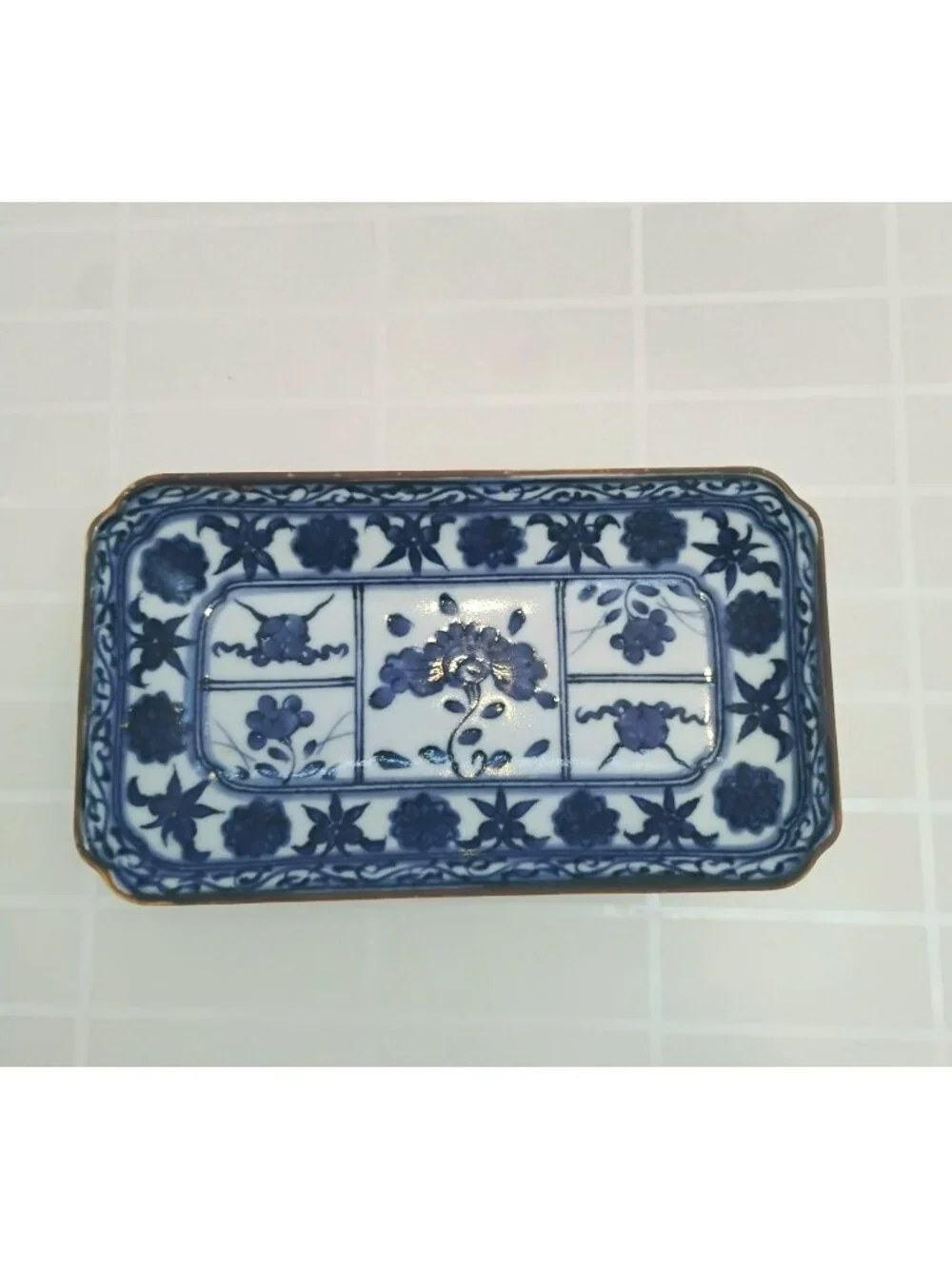 Vintage Japanese Arita Ware Rectangular Sushi Plate, Blue and White Porcelain